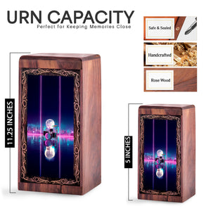 Wooden Drum Keepsake Cremation Urns – Neon City Theme Funeral Urn For Male