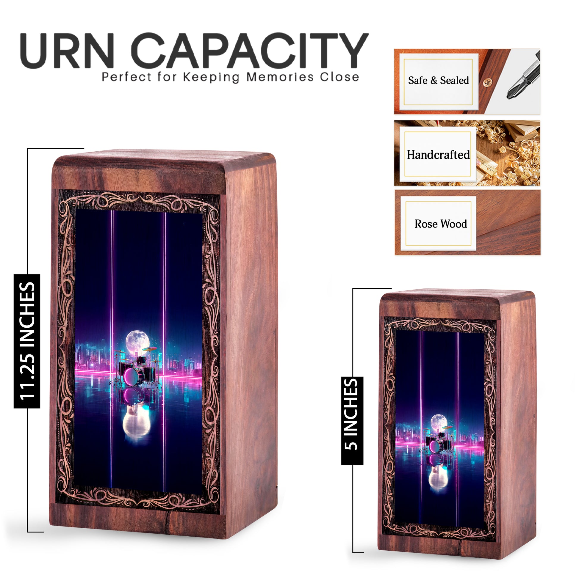 Wooden Drum Keepsake Cremation Urns – Neon City Theme Funeral Urn For Male