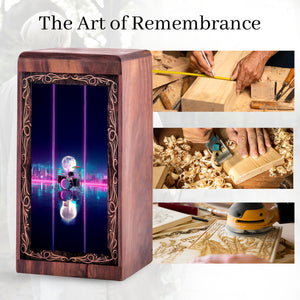 Wooden Drum Keepsake Cremation Urns – Neon City Theme Funeral Urn For Male