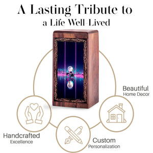 Wooden Drum Keepsake Cremation Urns – Neon City Theme Funeral Urn For Male