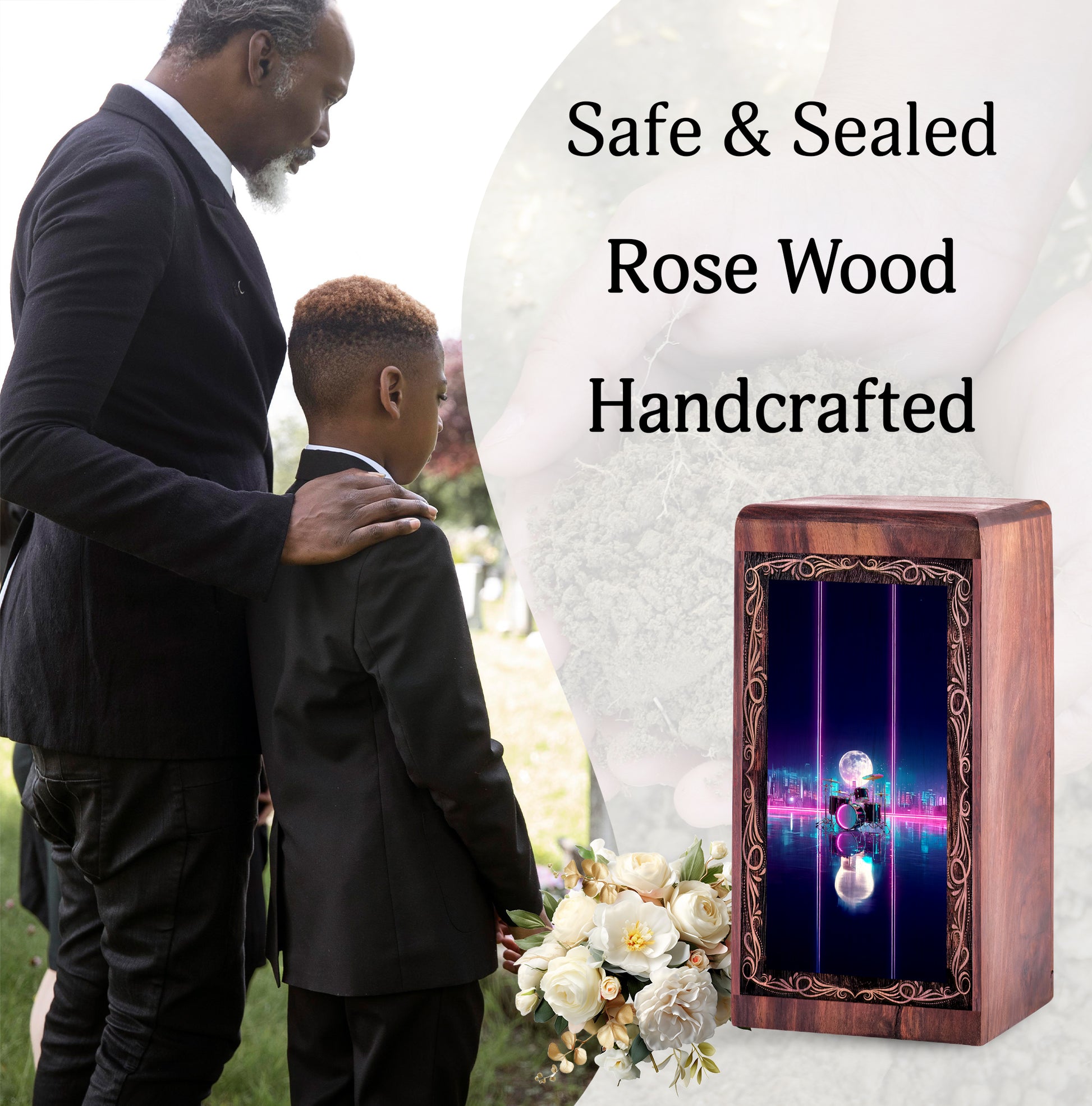 Wooden Drum Keepsake Cremation Urns – Neon City Theme Funeral Urn For Male