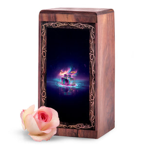 Neon Music Drum Urn For Adults – Soundwave Wooden Urn For Burial