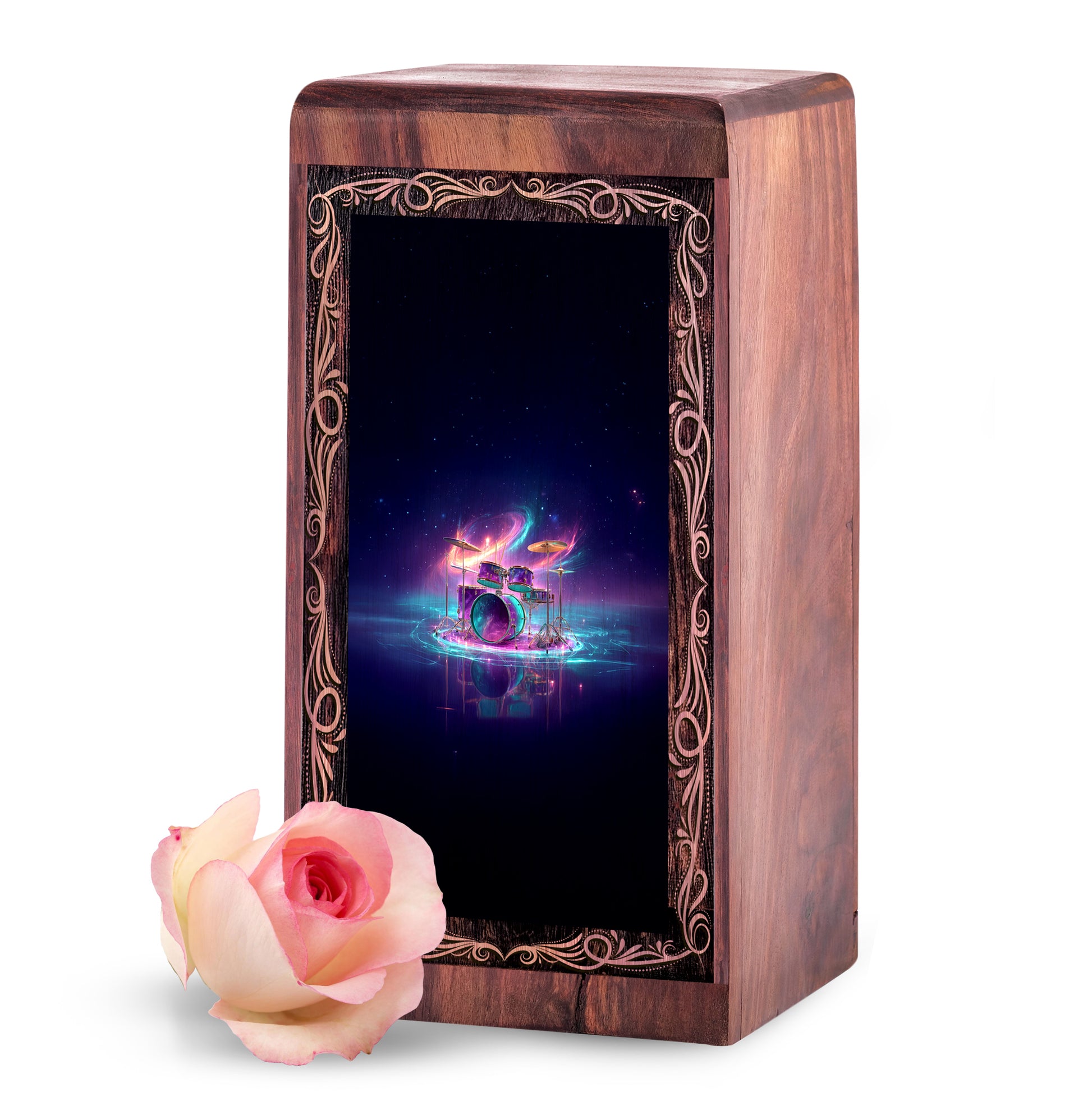 Neon Music Drum Urn For Adults – Soundwave Wooden Urn For Burial
