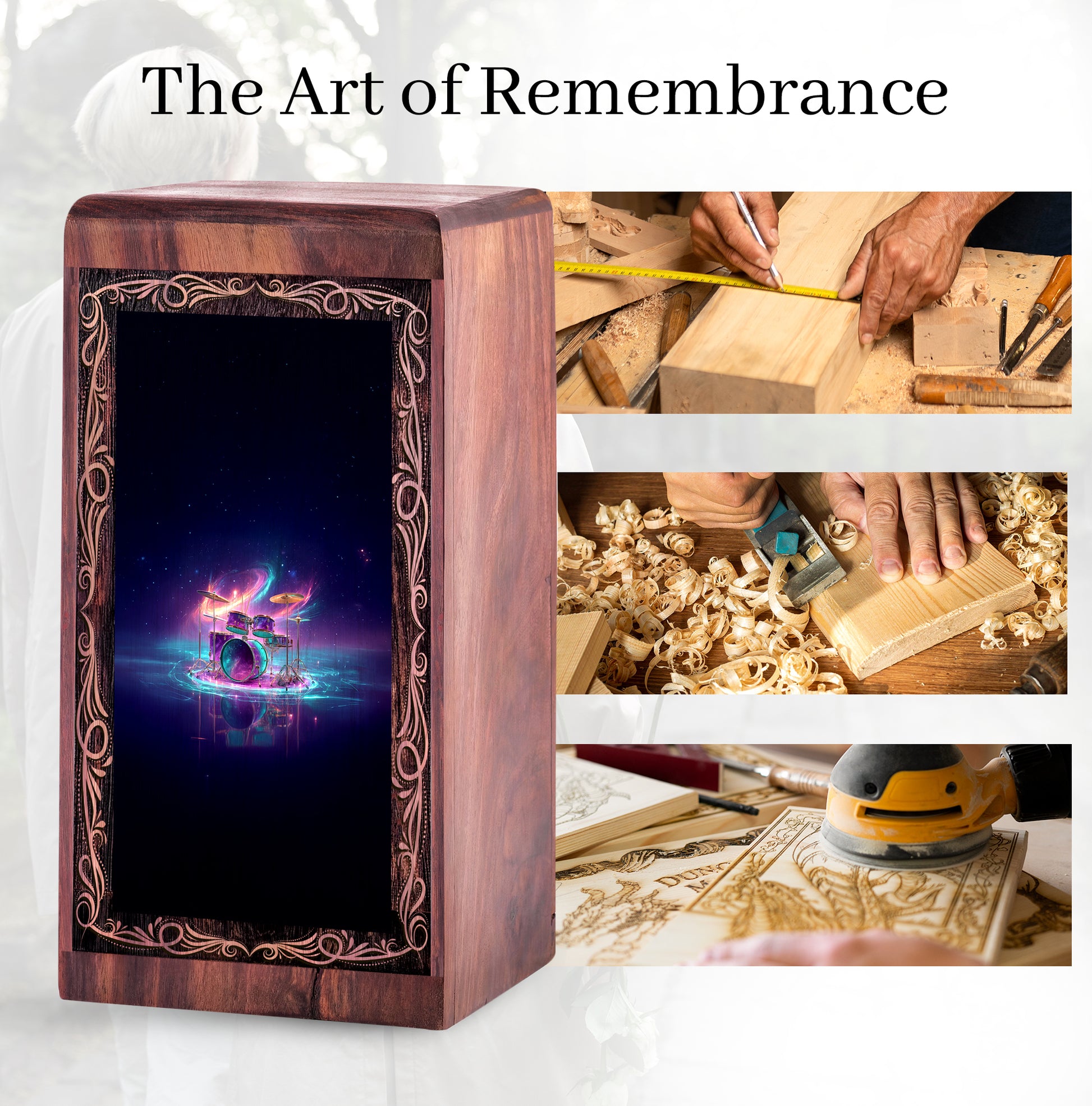 Neon Music Drum Urn For Adults – Soundwave Wooden Urn For Burial