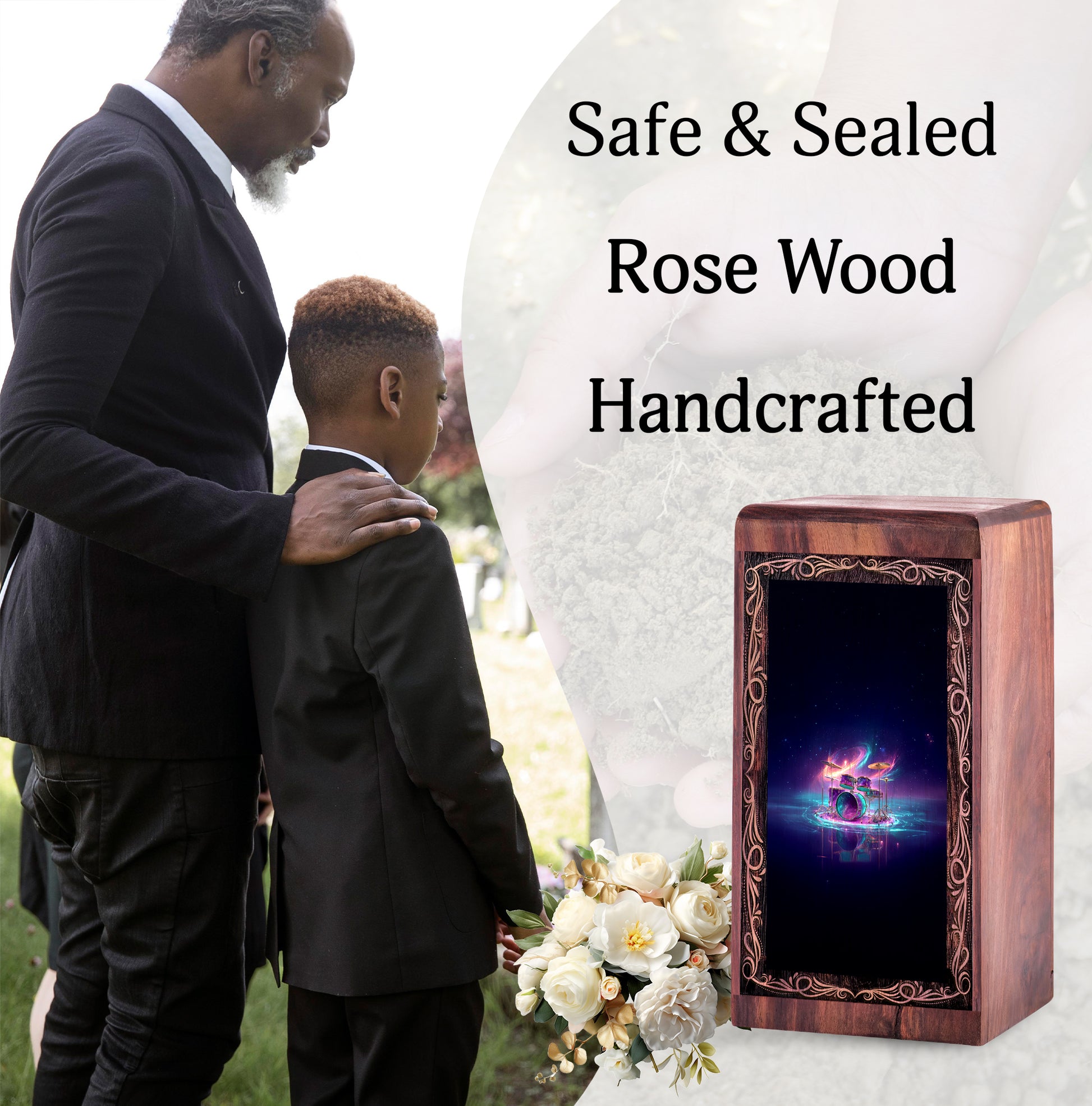 Neon Music Drum Urn For Adults – Soundwave Wooden Urn For Burial