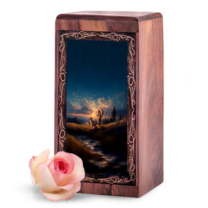 Native Spirit Wolf Urn For Ashes – Memorial Wooden Urn For Ashes Adult Male