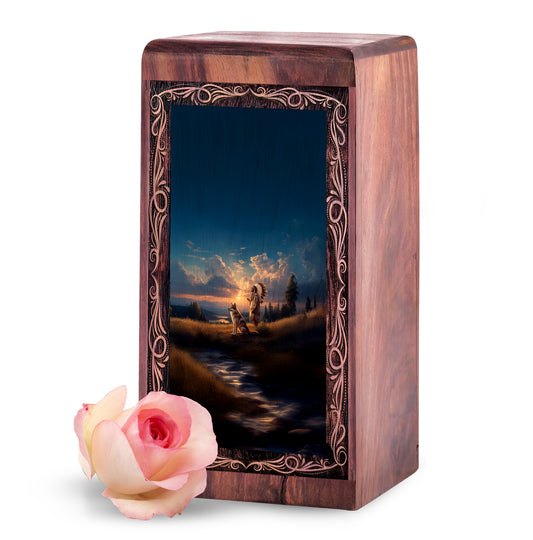 Native Spirit Wolf Urn For Ashes – Memorial Wooden Urn For Ashes Adult Male