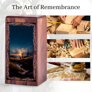 Native Spirit Wolf Urn For Ashes – Memorial Wooden Urn For Ashes Adult Male