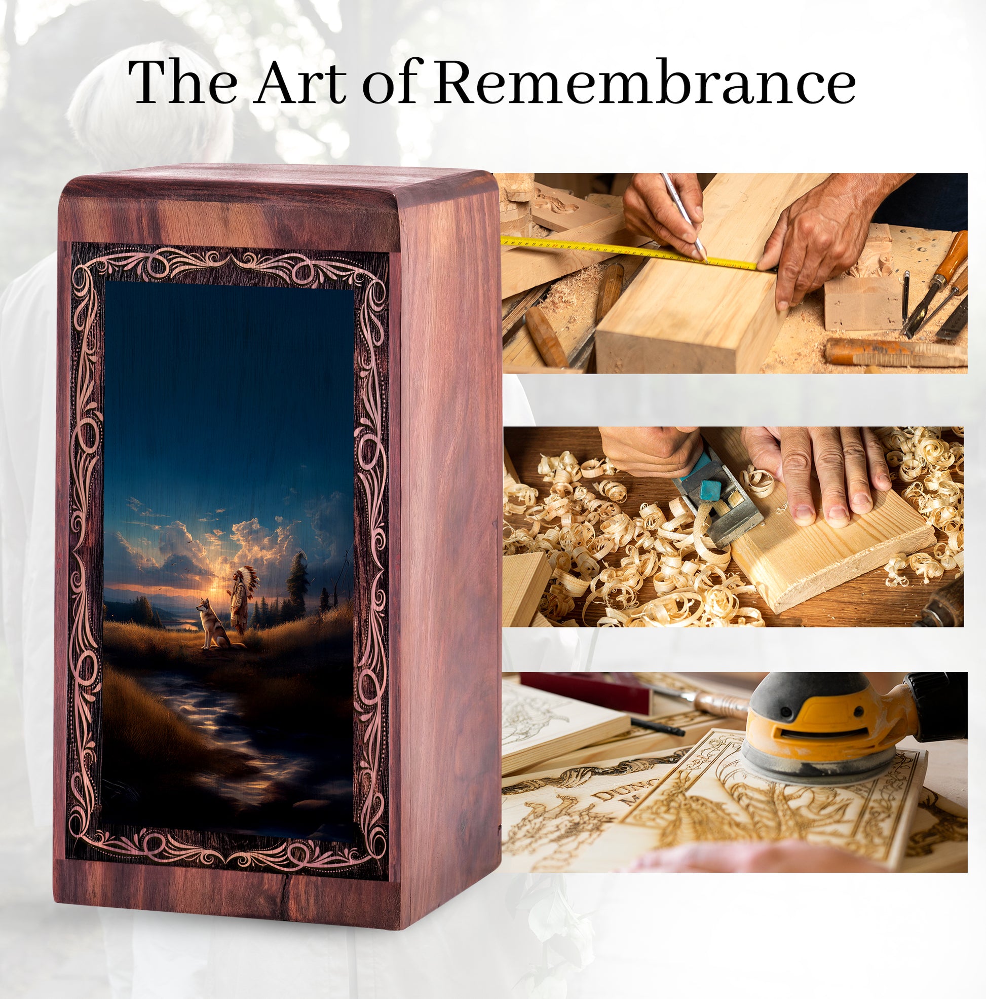 Native Spirit Wolf Urn For Ashes – Memorial Wooden Urn For Ashes Adult Male