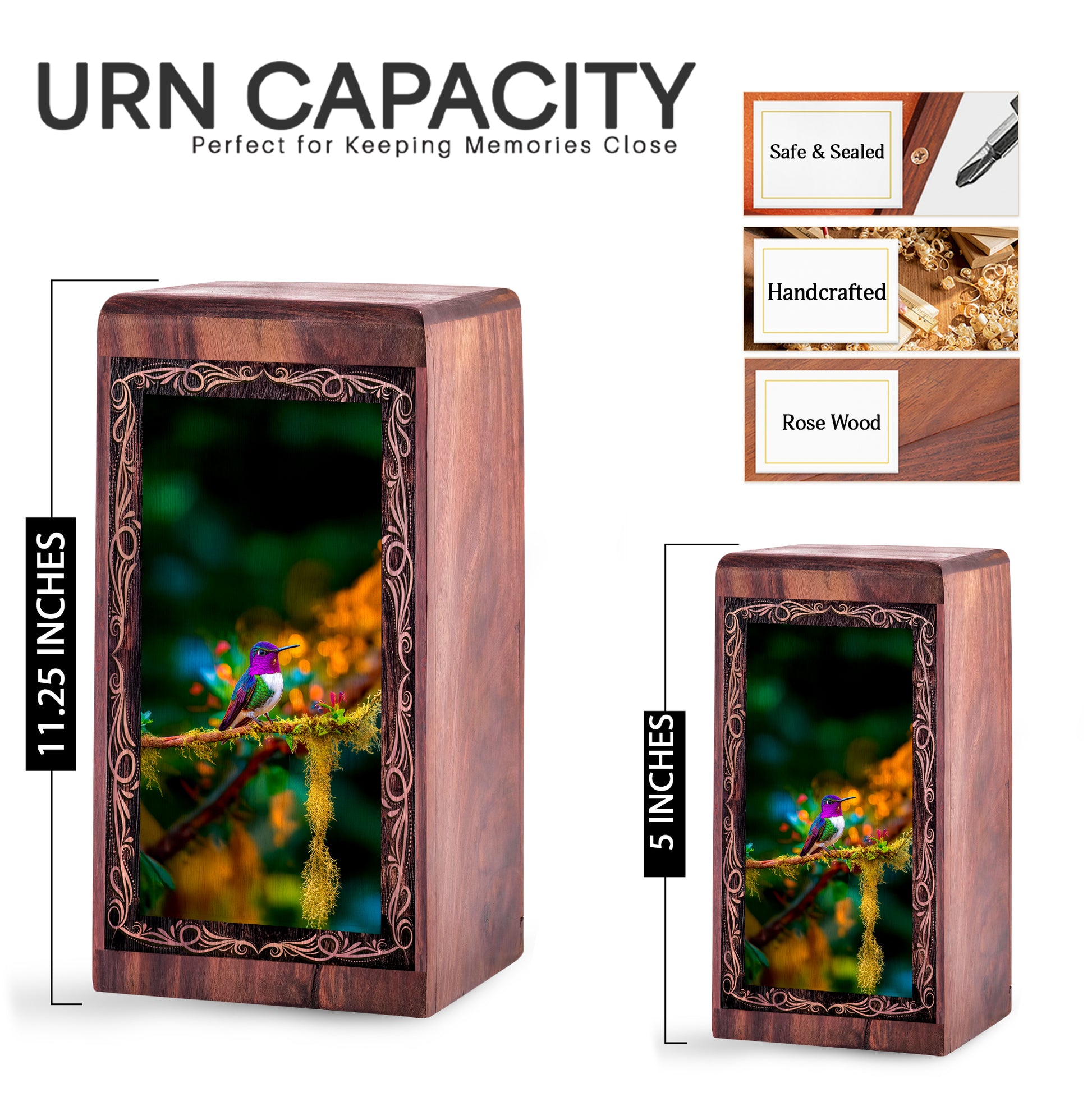 Hummingbird Funeral Urn Box - Wildlife Memorial Theme Urn For Ashes Adult