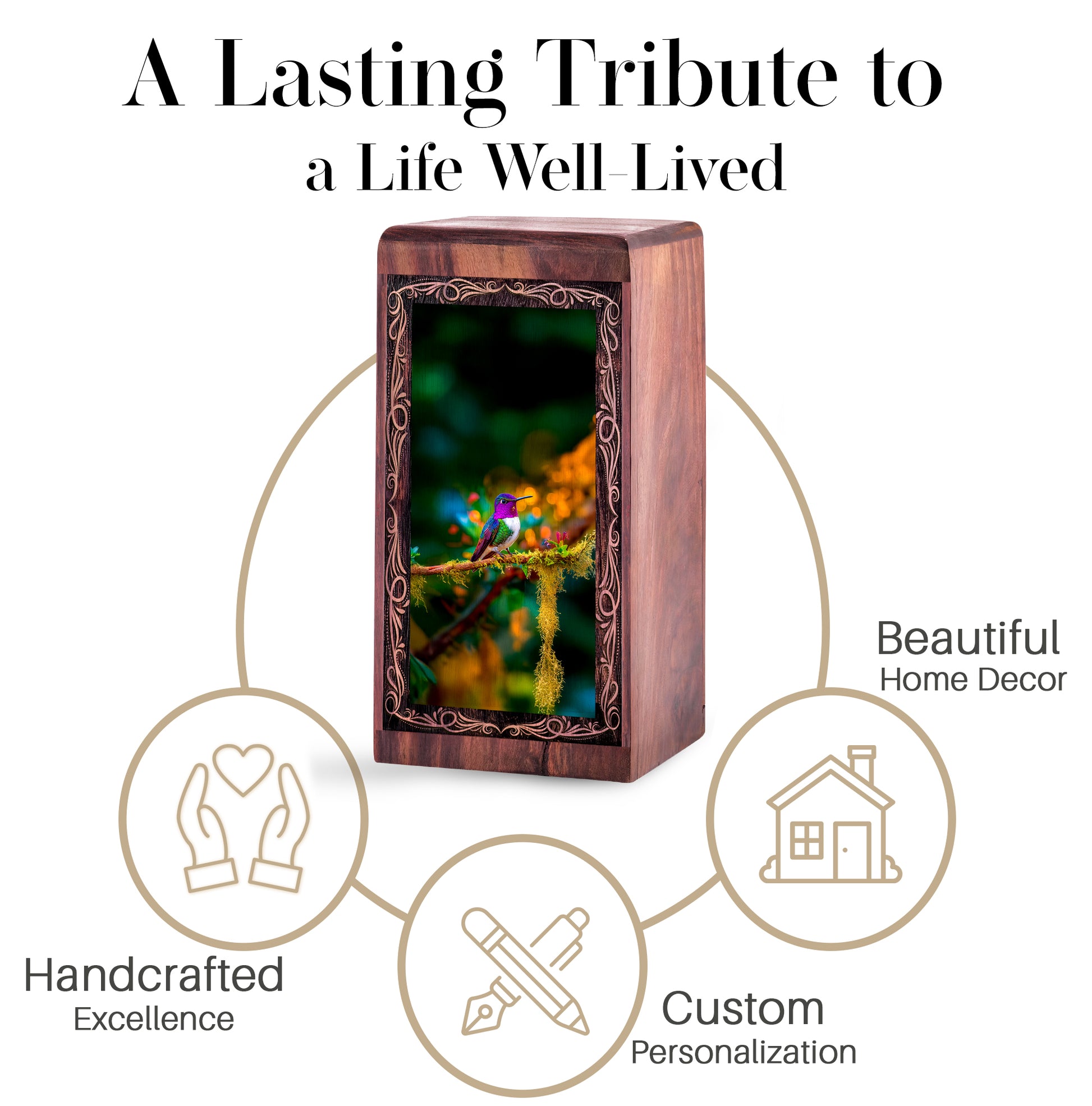 Hummingbird Funeral Urn Box - Wildlife Memorial Theme Urn For Ashes Adult