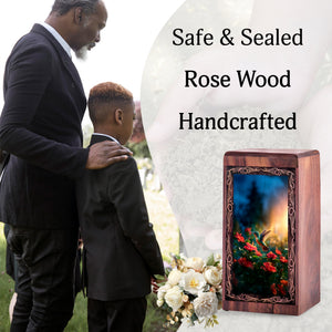 Hummingbird Urn For Ashes - Blooming Garden Theme Wooden Cremation Urn For Dad