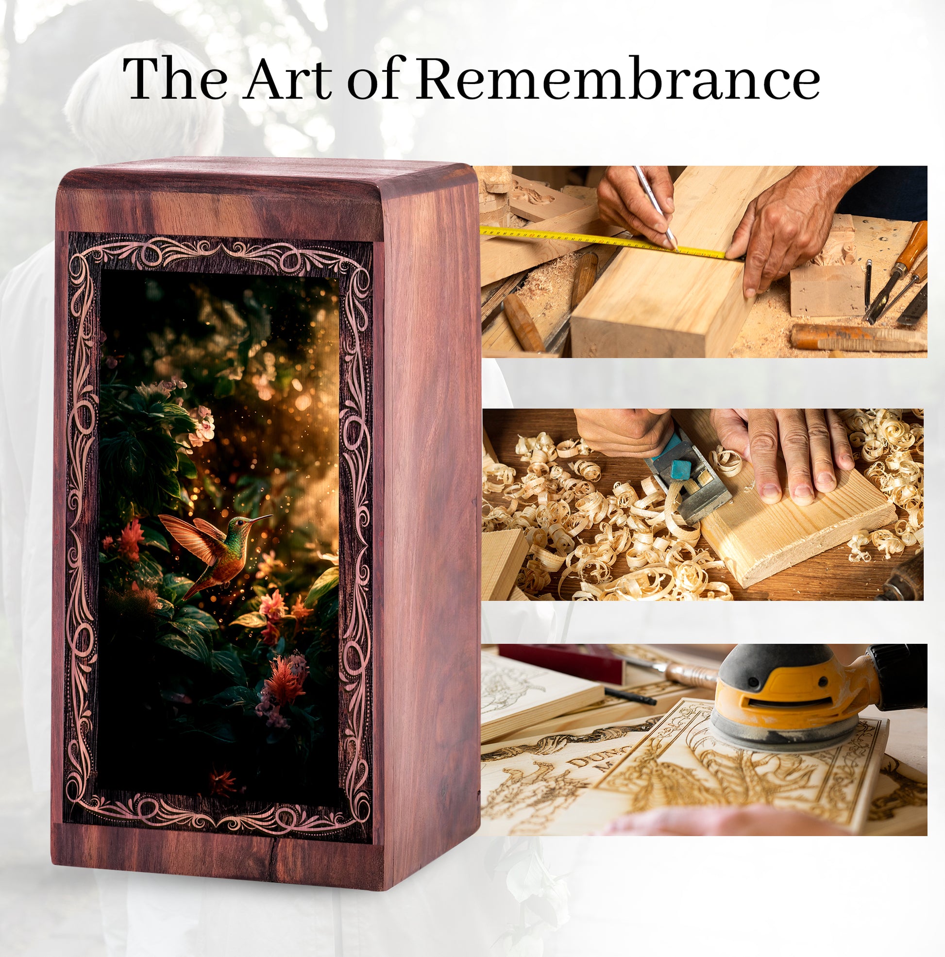 Hummingbird Cremation Urn for Ashes - Golden Forest Theme Memorial Urn For Adult Human