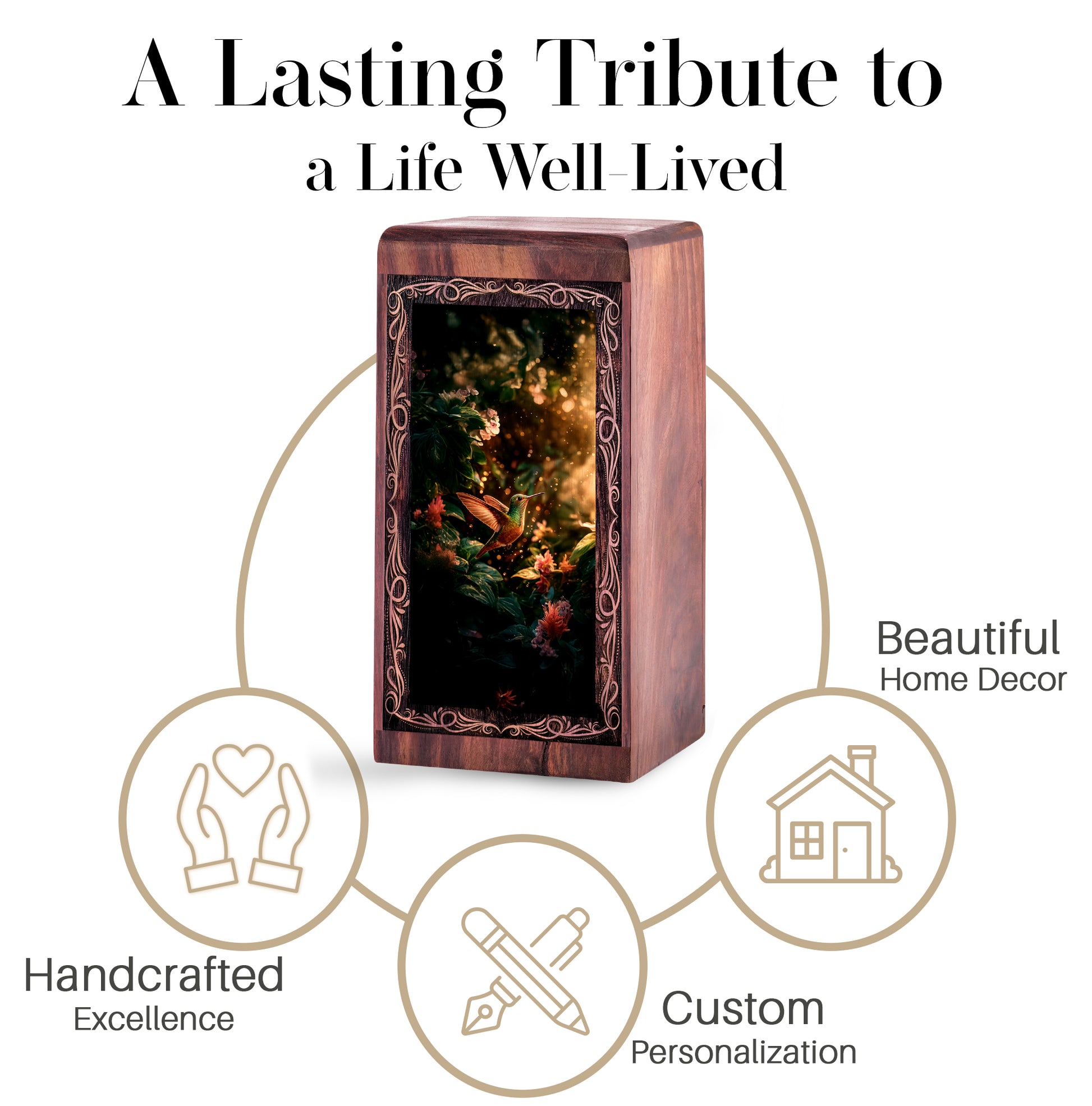 Hummingbird Cremation Urn for Ashes - Golden Forest Theme Memorial Urn For Adult Human