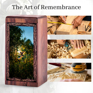 Hummingbird Funeral Wooden Box - Bamboo Garden Theme Cremation Urn For Burial