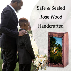 Hummingbird Funeral Wooden Box - Bamboo Garden Theme Cremation Urn For Burial