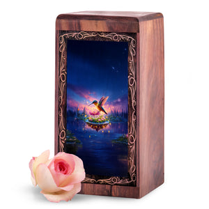 Mystic Lake Hummingbird Urn For Ashes - Decorative Wooden Box For Mom