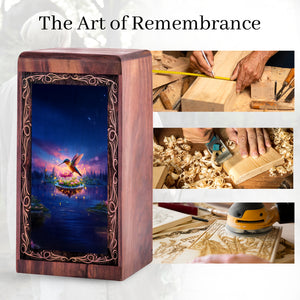 Mystic Lake Hummingbird Urn For Ashes - Decorative Wooden Box For Mom