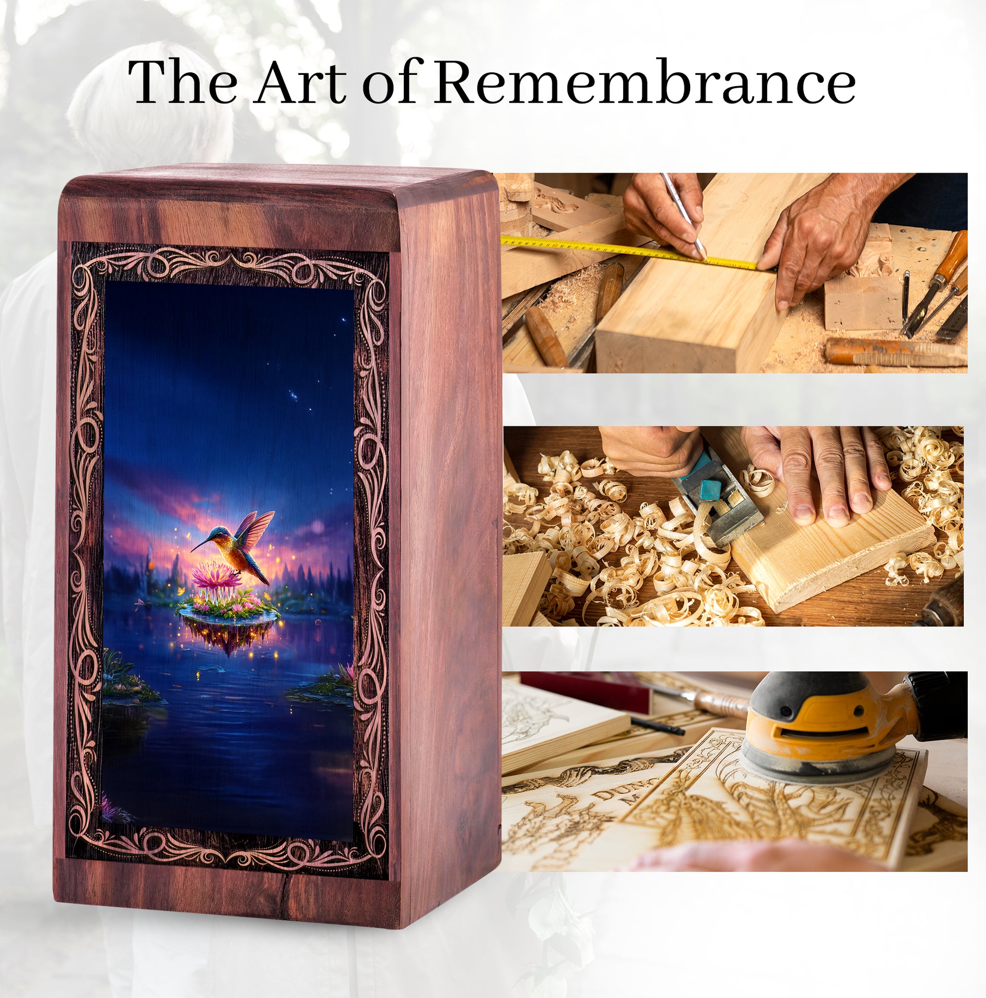Mystic Lake Hummingbird Urn For Ashes - Decorative Wooden Box For Mom