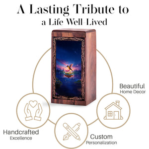 Mystic Lake Hummingbird Urn For Ashes - Decorative Wooden Box For Mom