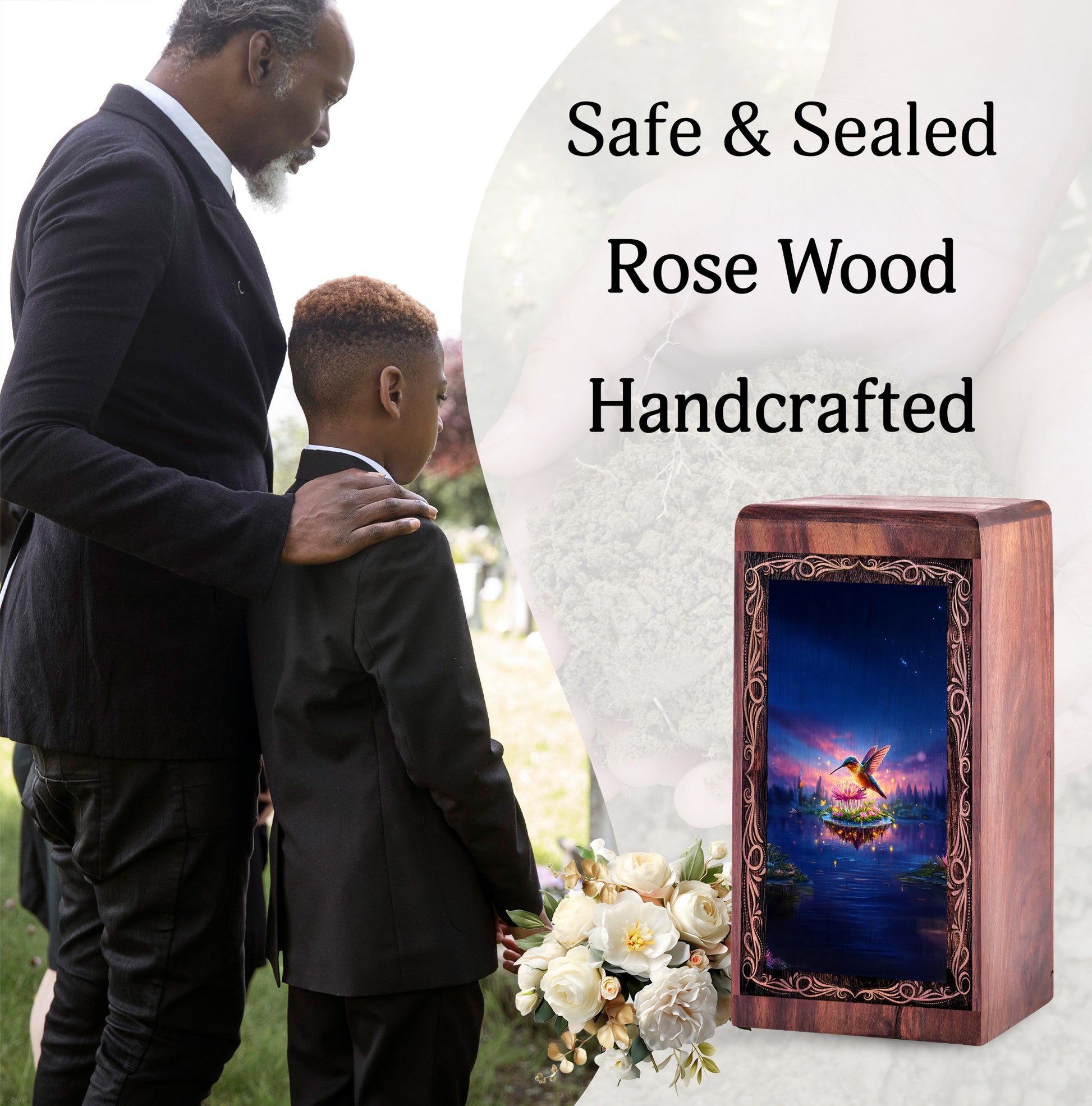 Mystic Lake Hummingbird Urn For Ashes - Decorative Wooden Box For Mom