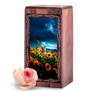 Hummingbird Memorial Urn For Human Ashes - Sunflower Nature Theme Cremation Urn