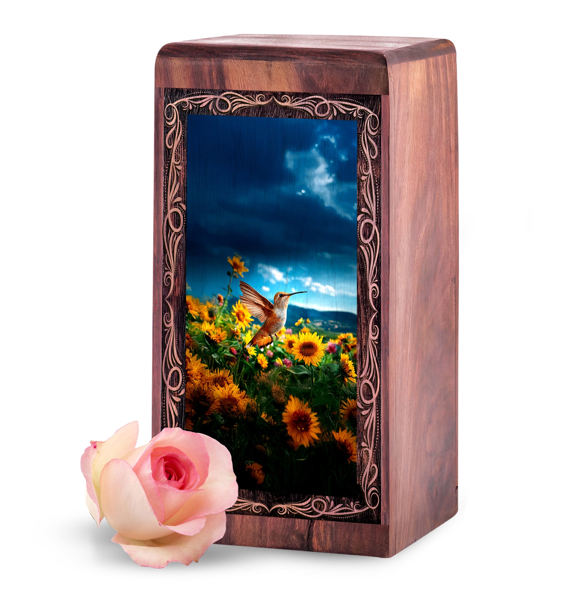 Hummingbird Memorial Urn For Human Ashes - Sunflower Nature Theme Cremation Urn