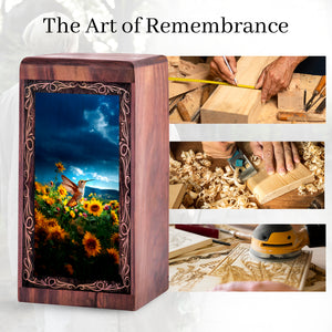 Hummingbird Memorial Urn For Human Ashes - Sunflower Nature Theme Cremation Urn