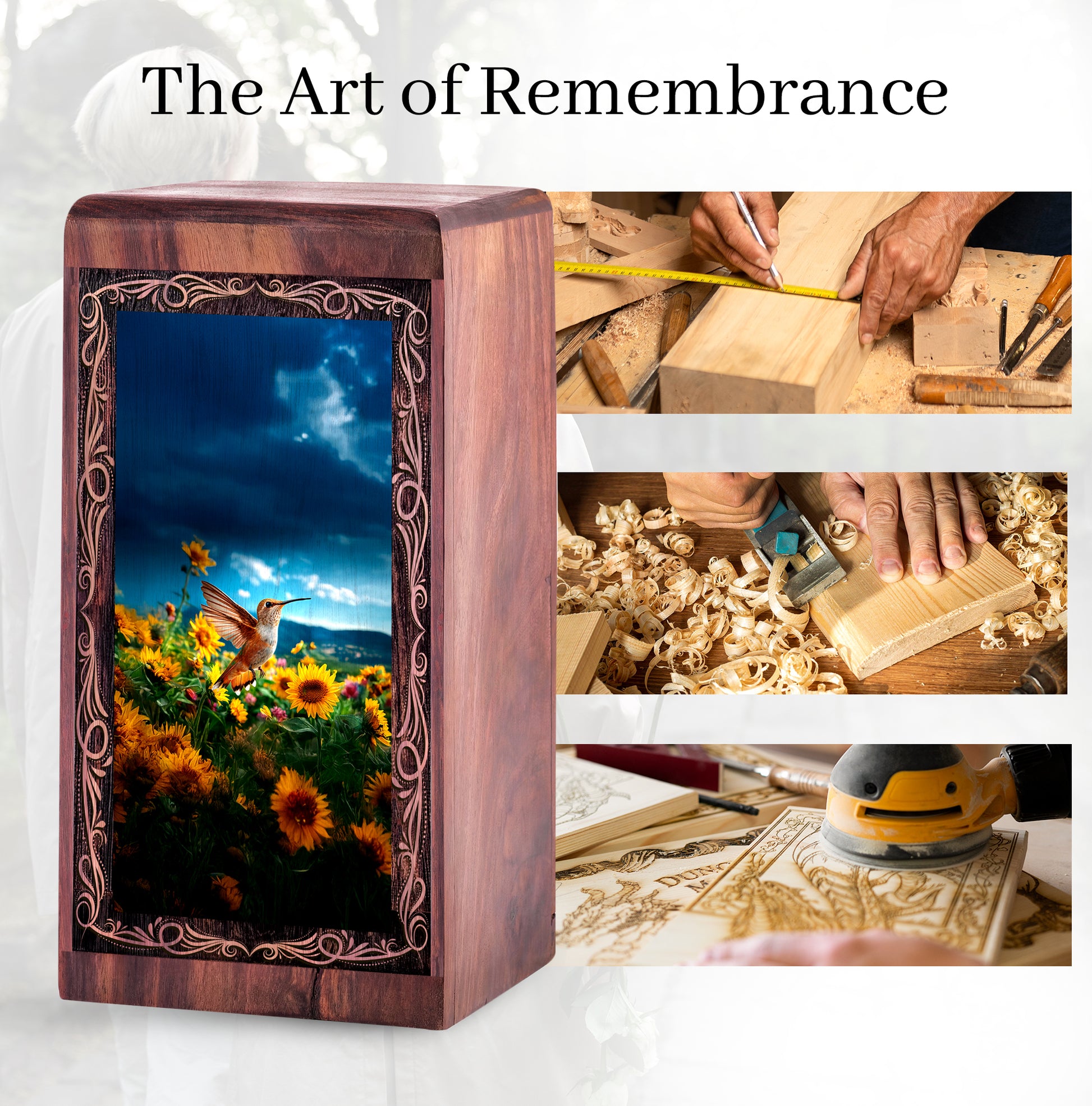 Hummingbird Memorial Urn For Human Ashes - Sunflower Nature Theme Cremation Urn