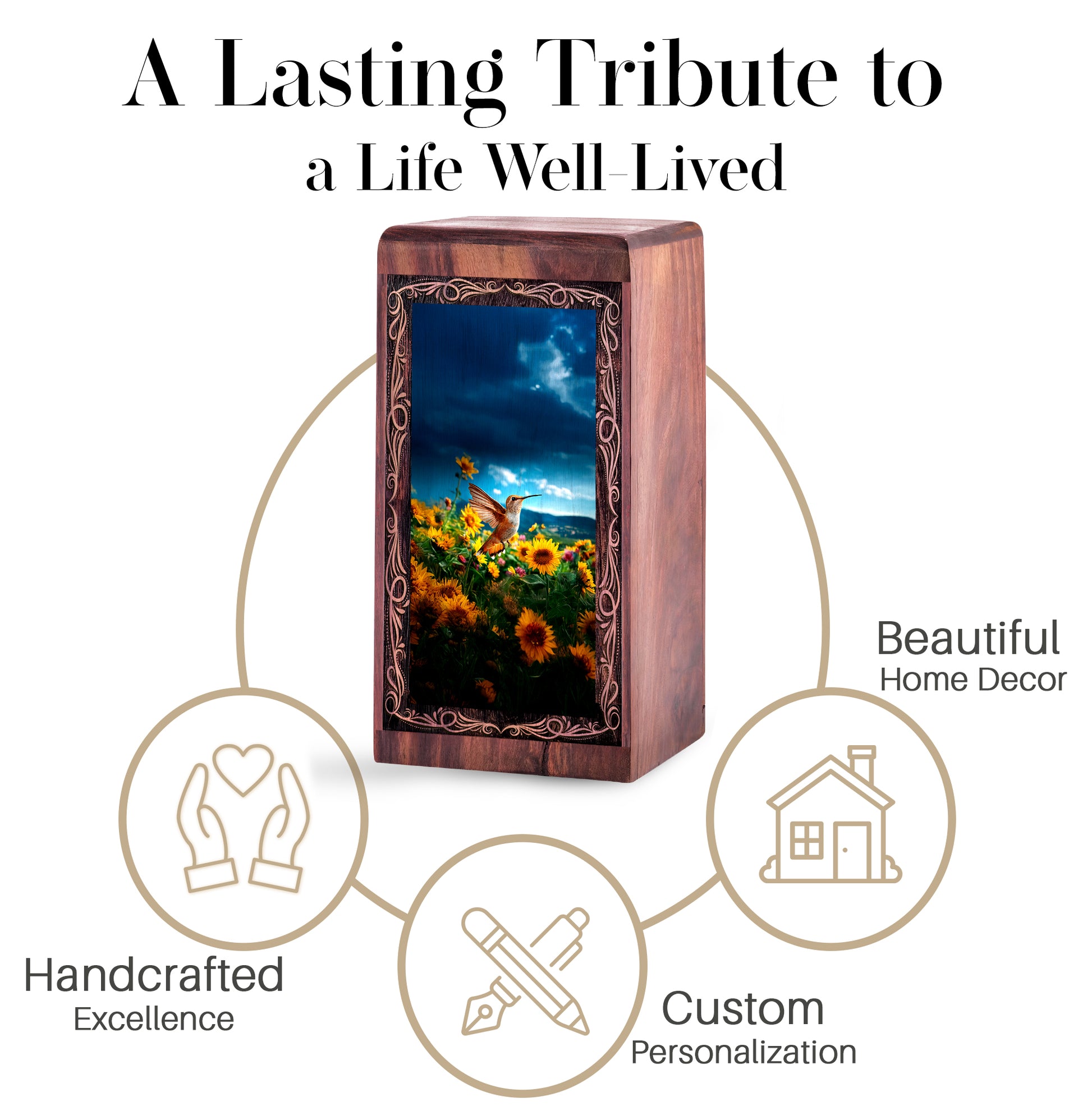 Hummingbird Memorial Urn For Human Ashes - Sunflower Nature Theme Cremation Urn