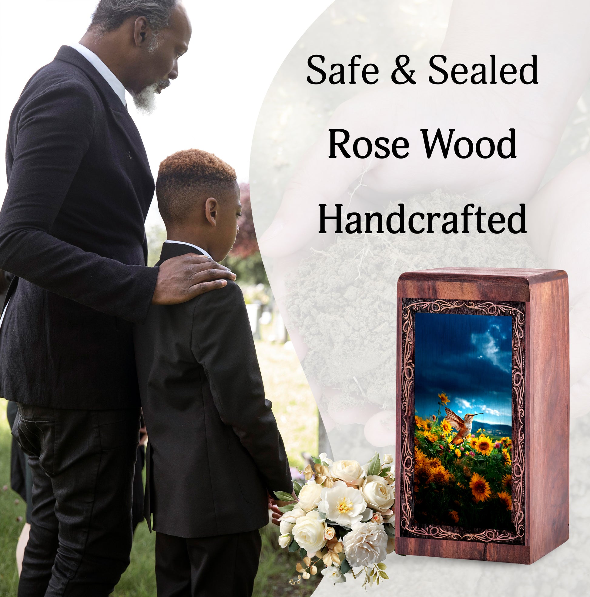 Hummingbird Memorial Urn For Human Ashes - Sunflower Nature Theme Cremation Urn