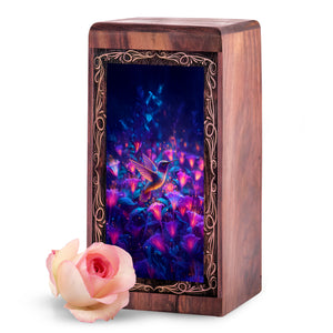 Glowing Floral Cremation Urn Box - Radiant Floral Theme Memorial Urn for Ashes