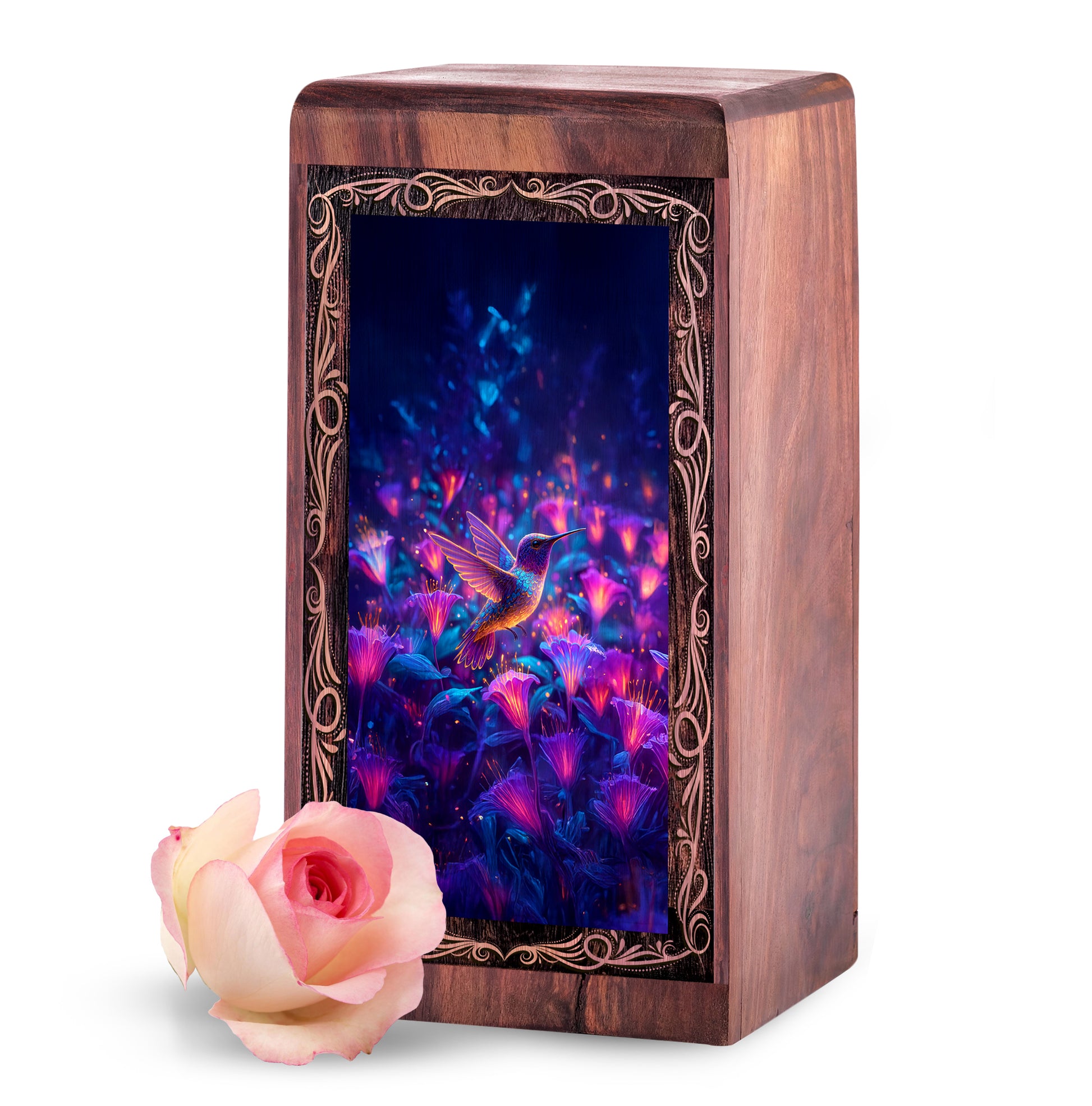 Glowing Floral Cremation Urn Box - Radiant Floral Theme Memorial Urn for Ashes