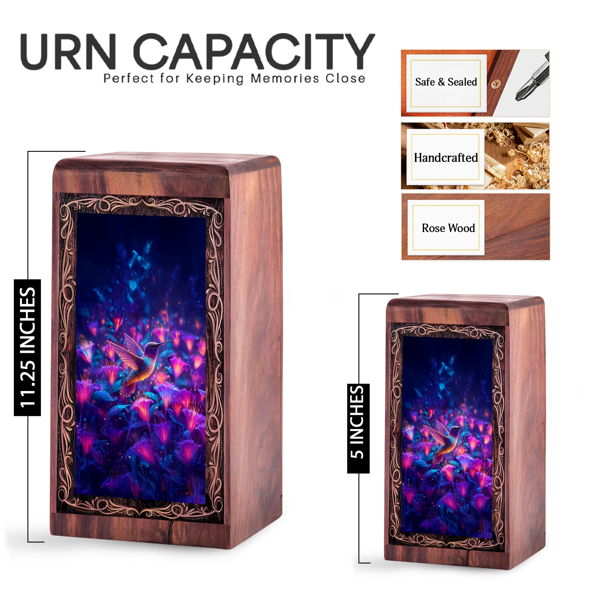 Glowing Floral Cremation Urn Box - Radiant Floral Theme Memorial Urn for Ashes