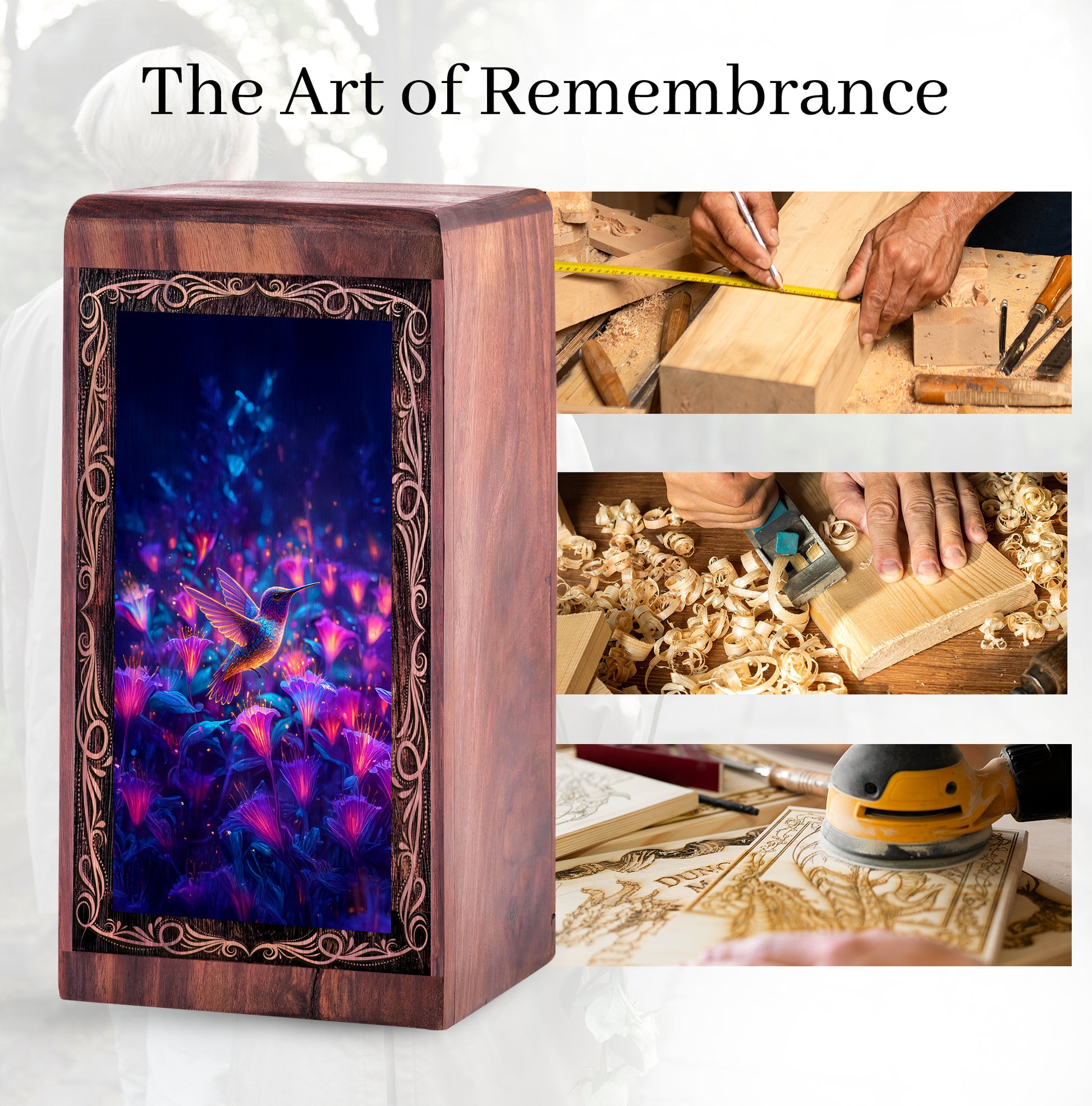 Glowing Floral Cremation Urn Box - Radiant Floral Theme Memorial Urn for Ashes