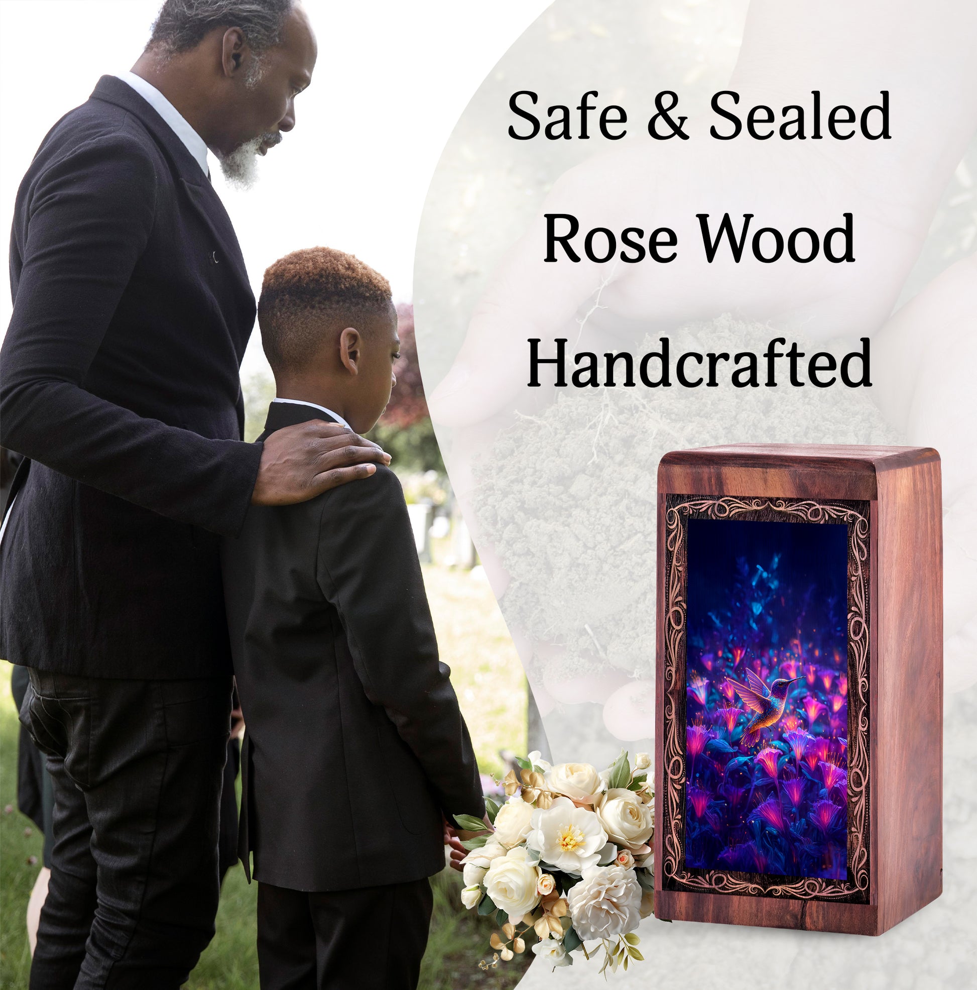 Glowing Floral Cremation Urn Box - Radiant Floral Theme Memorial Urn for Ashes