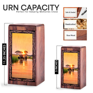 Sunset Water Elephant Theme Cremation Urn Box - Funeral Cremation Urn For Burial