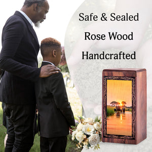 Sunset Water Elephant Theme Cremation Urn Box - Funeral Cremation Urn For Burial