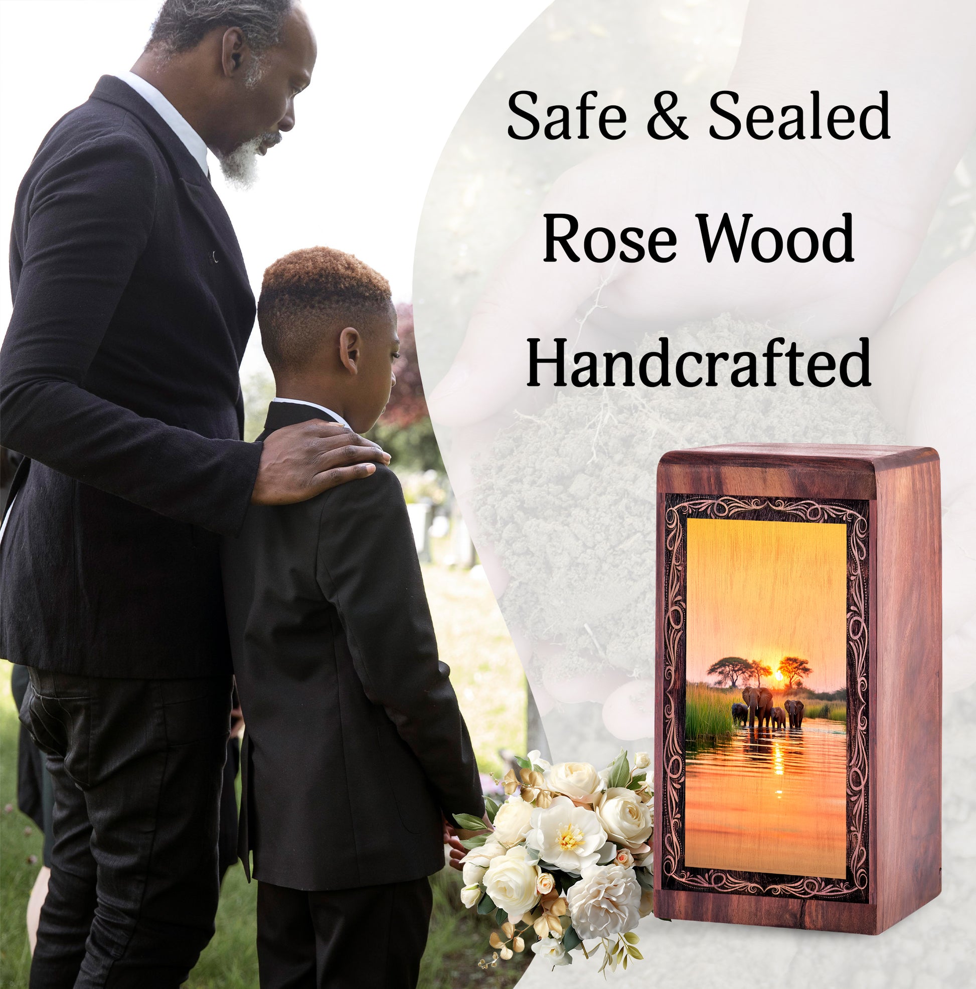 Sunset Water Elephant Theme Cremation Urn Box - Funeral Cremation Urn For Burial