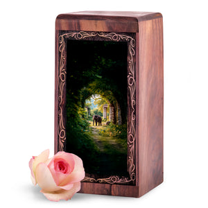 Elephant Cremation Urn For Burial - Forest Arch Theme Funeral Box For Human Adults