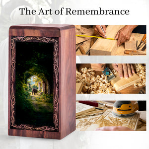 Elephant Cremation Urn For Burial - Forest Arch Theme Funeral Box For Human Adults