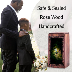 Elephant Cremation Urn For Burial - Forest Arch Theme Funeral Box For Human Adults