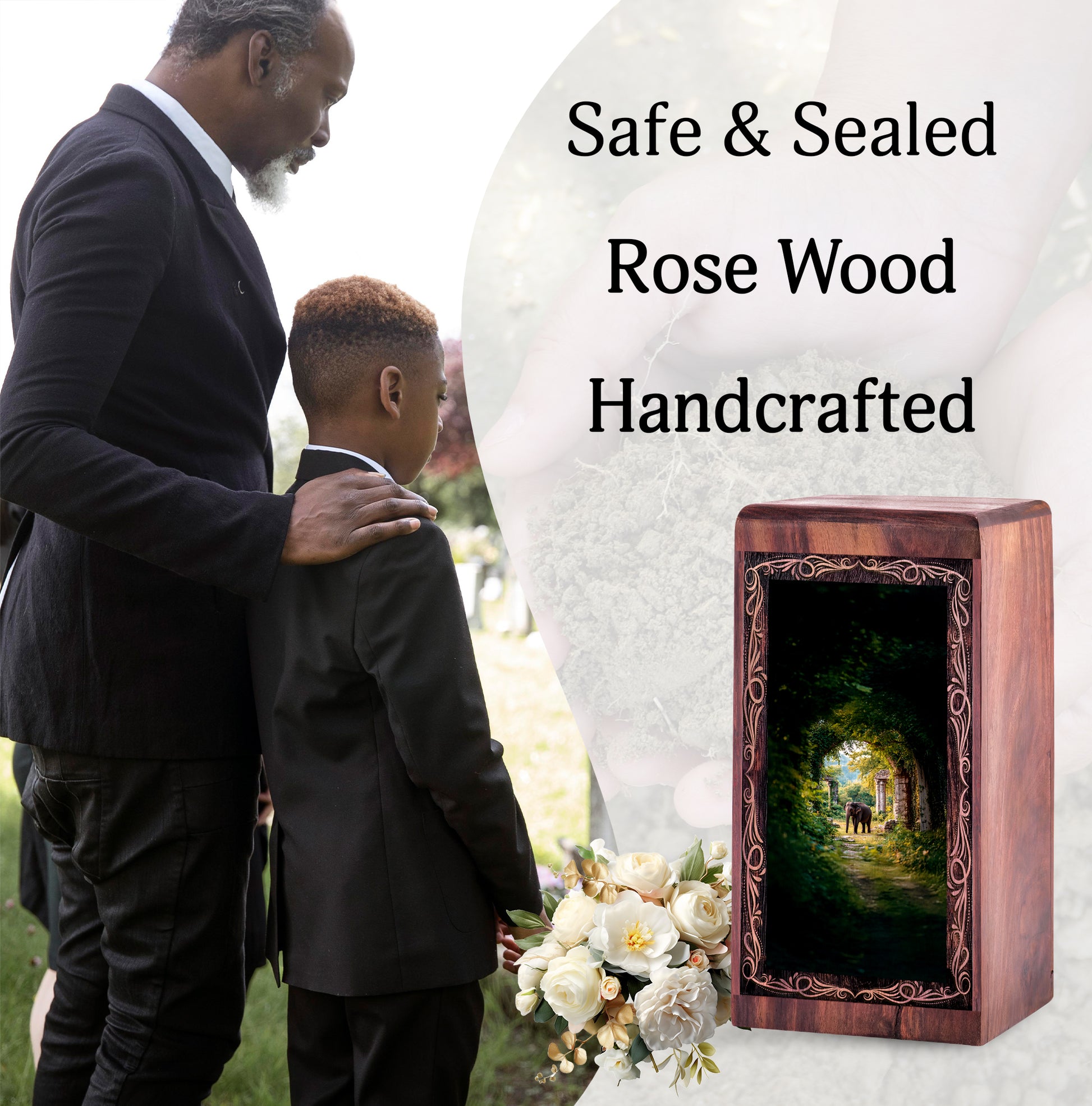Elephant Cremation Urn For Burial - Forest Arch Theme Funeral Box For Human Adults
