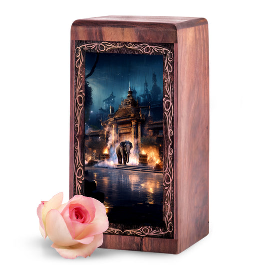 Mystic Temple Elephant Theme Urn Box - Funeral Urn For Ashes Adult Male