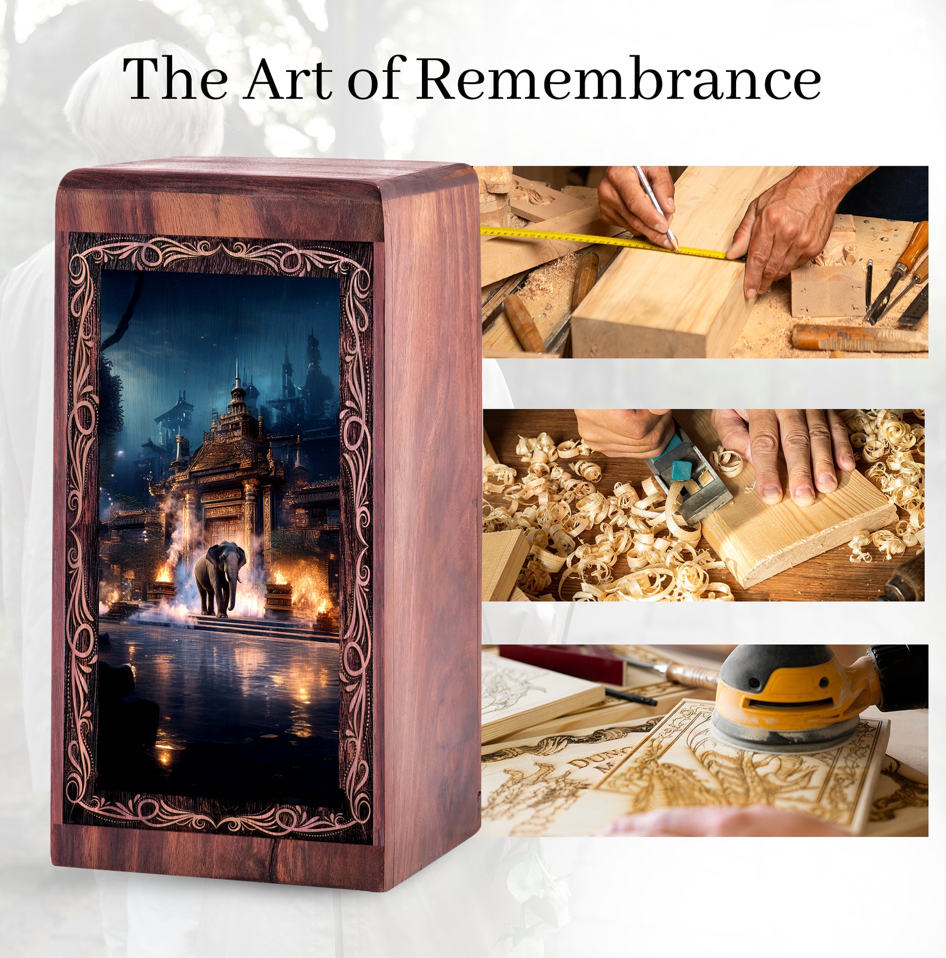 Mystic Temple Elephant Theme Urn Box - Funeral Urn For Ashes Adult Male