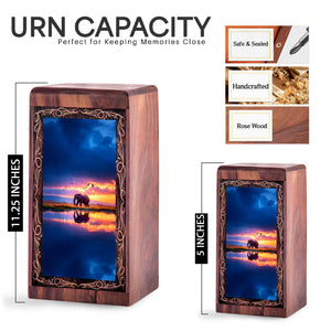 Peaceful Lake Elephant Urn Box - Cremation Urns Wooden Box For Mom & Dad