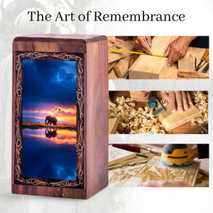 Peaceful Lake Elephant Urn Box - Cremation Urns Wooden Box For Mom & Dad