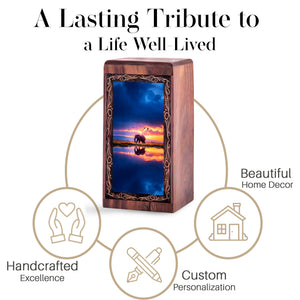 Peaceful Lake Elephant Urn Box - Cremation Urns Wooden Box For Mom & Dad