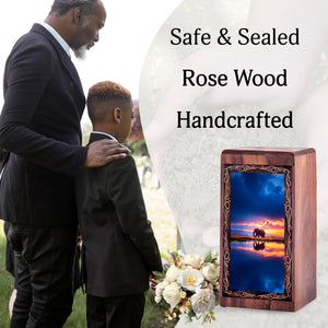 Peaceful Lake Elephant Urn Box - Cremation Urns Wooden Box For Mom & Dad