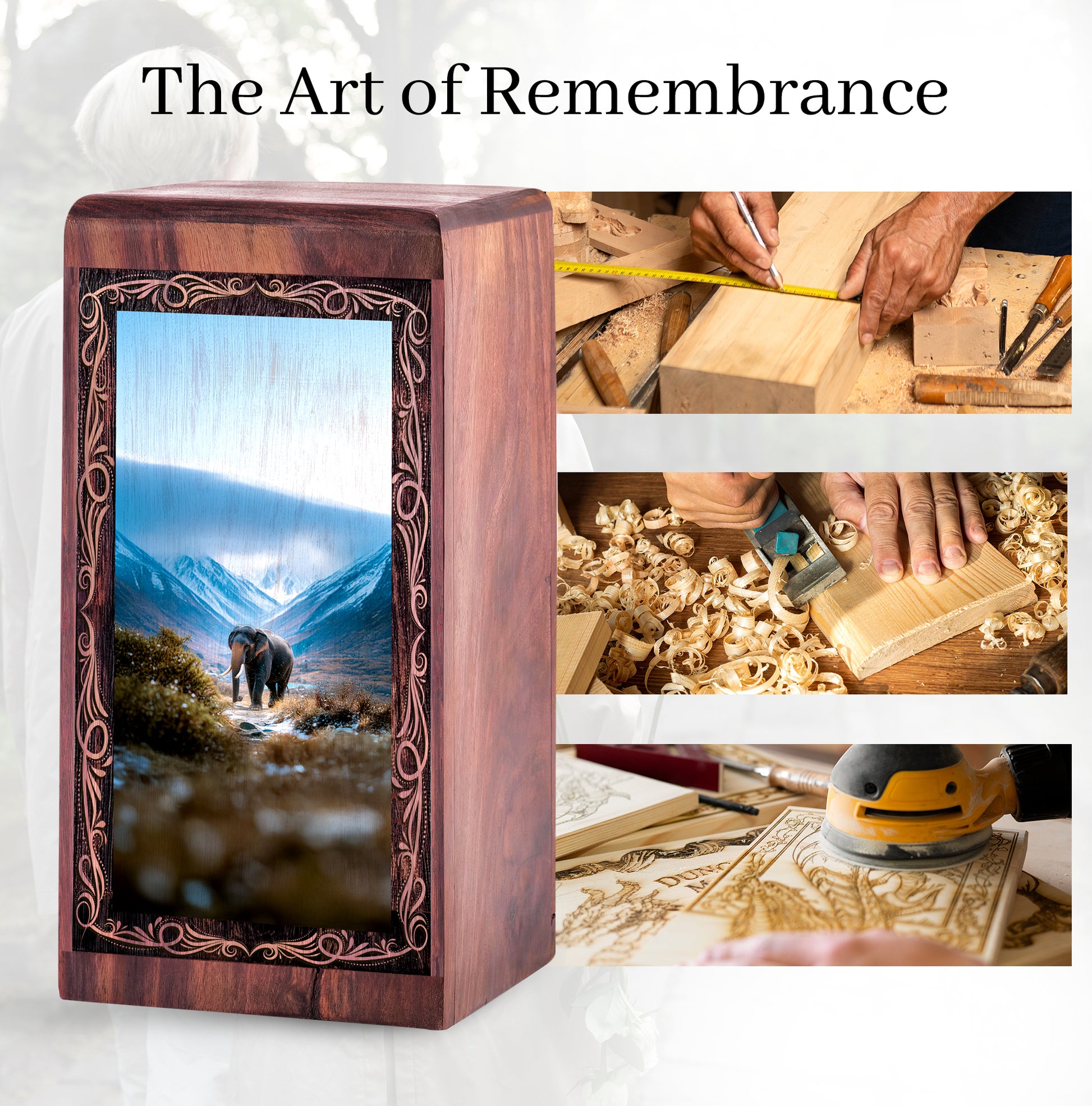 Snow Landscape Elephant Memorial Urn Box - Funeral Creamtion Urn For Female